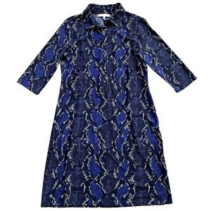 JUDE CONNALLY BLUE REPTILE PRINT DRESS SIZE MEDIUM SOPHISTICATED CHIC MODERN